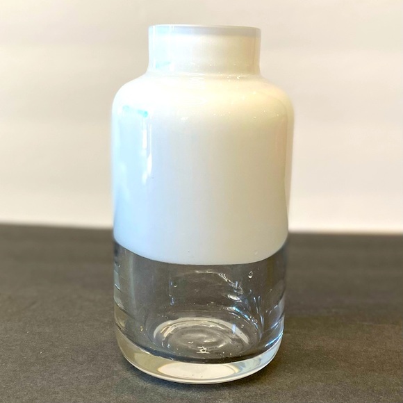 Opaque White Clear Fused Glass 5.5” Vase Thick Leaded Two Tone Color Blo… - Picture 1 of 5